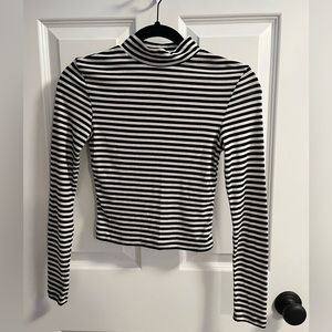 Cropped Striped Mock Turtleneck
